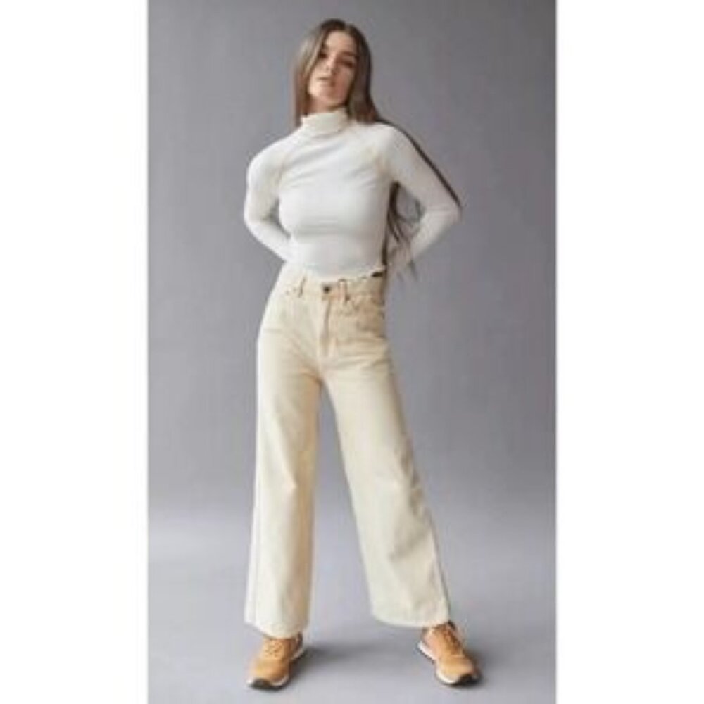high rise baggy straight leg ivory denim jeans